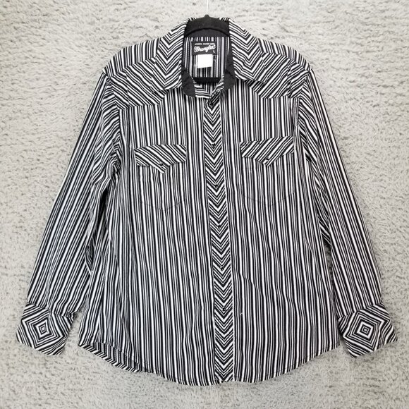 Wrangler Other - Wrangler Shirt Mens Large Black White Stripe Western Snap Up Long Sleeve